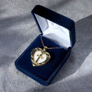 Danbury Mint Heart Locket 14K Plate Pendant, Chain, Remembrance Message, Diamond